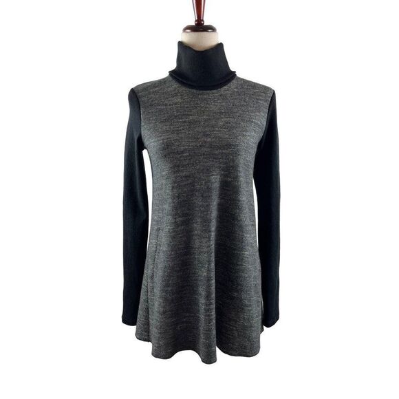 Theory Dorothy Wool Blend Turtleneck Sweater Tunic Marled Black Gray 6 - Picture 2 of 10